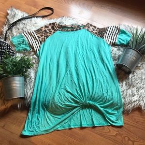 Turquoise Leopard Print Knot Shirt